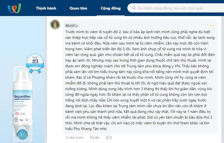 Một chị chia sẻ khá chi tiết về quá trình điều trị viêm lộ tuyến với Phụ Khang Tán trên webtretho