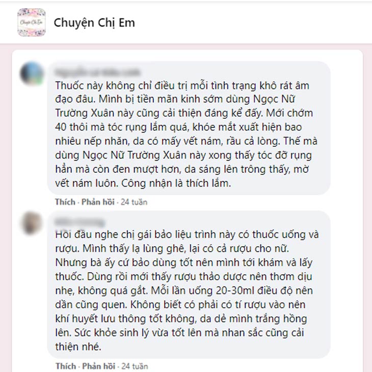 Chị em chia sẻ về Ngọc Nữ Trường Xuân trong hội nhóm trên Facebook