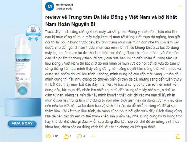 Những phản hồi của khách hàng về việc điều trị mụn tại Trung tâm Da liễu Đông y Việt Nam