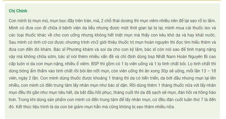 Chia sẻ của Chị Chính trên website của Trung tâm Da liễu Đông y Việt Nam