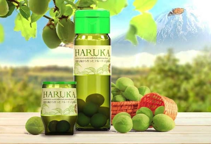 Rượu mơ Haruka 750ml được đóng dạng chai với 700 ml rượu mơ và 50g quả mơ