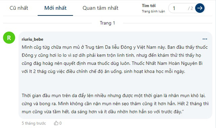 Tài khoản riuriu_bebe chia sẻ về việc trị mụn mủ với bài thuốc Nhất Nam Hoàn Nguyên Bì của Trung tâm Da liễu Đông y Việt Nam