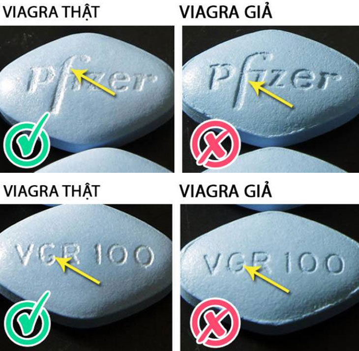 Chữ viết trên viên uống viagra thật và giả